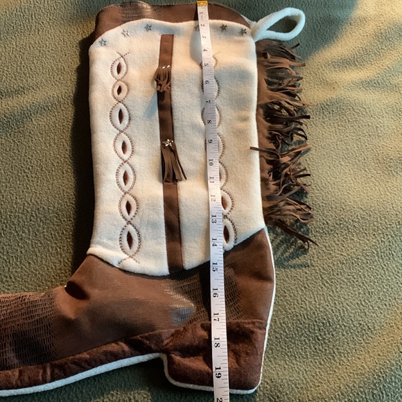 NWOT Cowboy Boot Stocking. White and brown with fringe and silver star details. - Picture 2 of 7